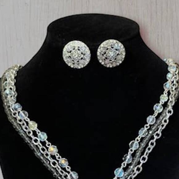 Vintage Nancy & Rise Signed Silver (3) Strand Filigree Medallion & Earring Set - Picture 3 of 3